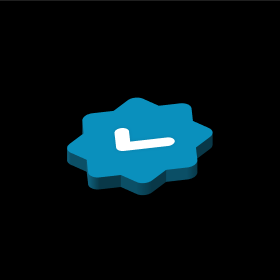 Turquoise verification badge with a checkmark